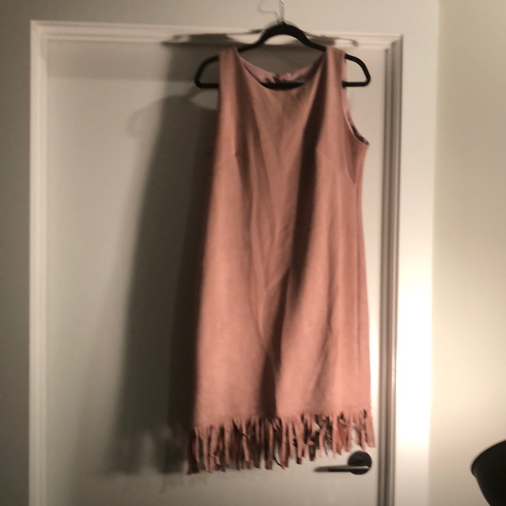 Fringe dusty rose suede dress